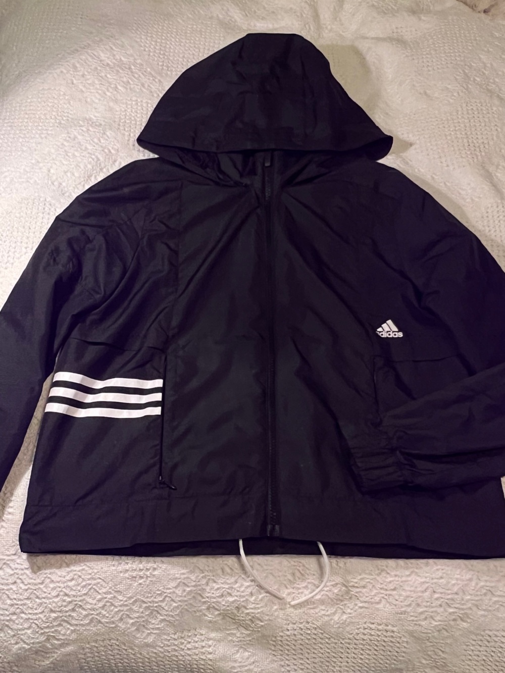 adidas Black Hooded Track Jacket with White Three-Stripes